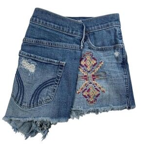 Hollister Aztec‎ Embroidered Denim Mini Shorts 9/29 Southwestern High Rise